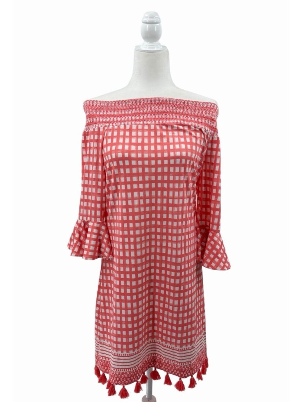 CABANA LIFE Women's Coral Block Off Shoulder Beach Swim Dress Medium